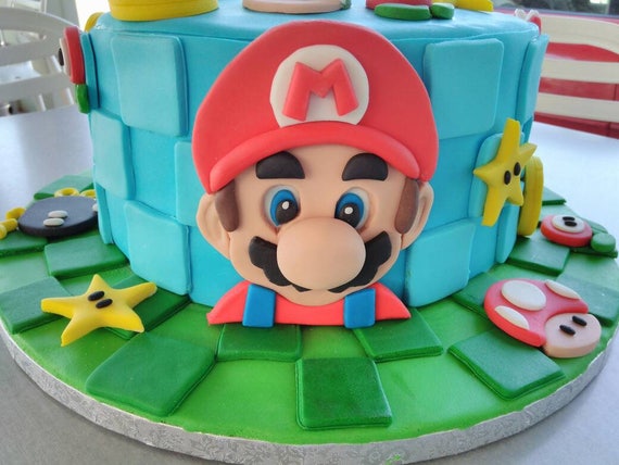 Super Mario Inspired Fondant Cake Topper Birthday Cake Etsy