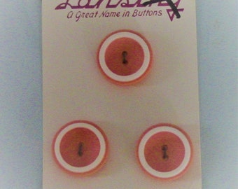 boutons lansing vintage, plastique orange et blanc, 7/8 ».  Ensemble de 3