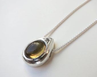 Silver Pendant, Citrine and Diamond