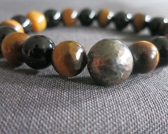 ARMBAND für Männer , Tigerauge, Onyxer Silber