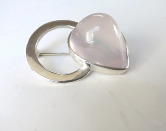 Cabochon Silver and Rose Quartz Brooch