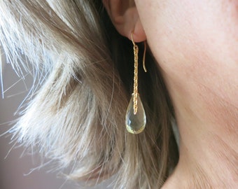 Yellow gold earrings with faceted quartz lemon drops