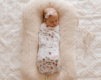 Wild Meadow (Pink Petals) Bamboo Jersey Swaddle Wrap