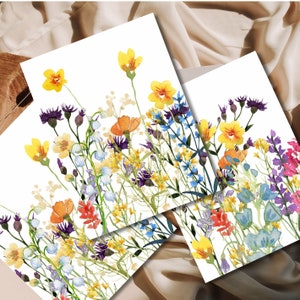 Wildflower print set of 3 floral prints, Wildflower field art print wall decor