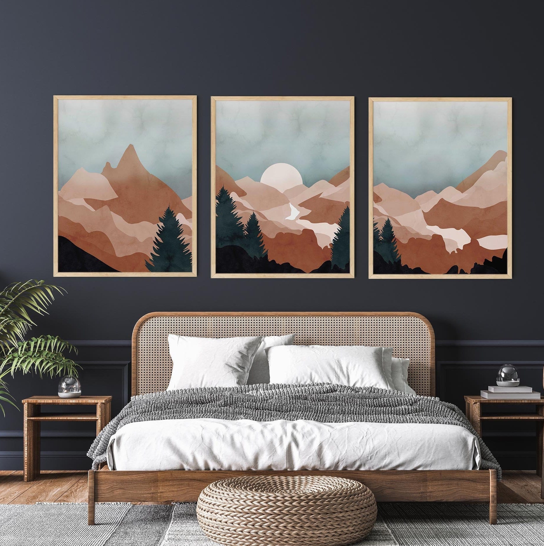 Mountain Wall Art Set 3 Modern Mountain Art Boho Gallery - Etsy