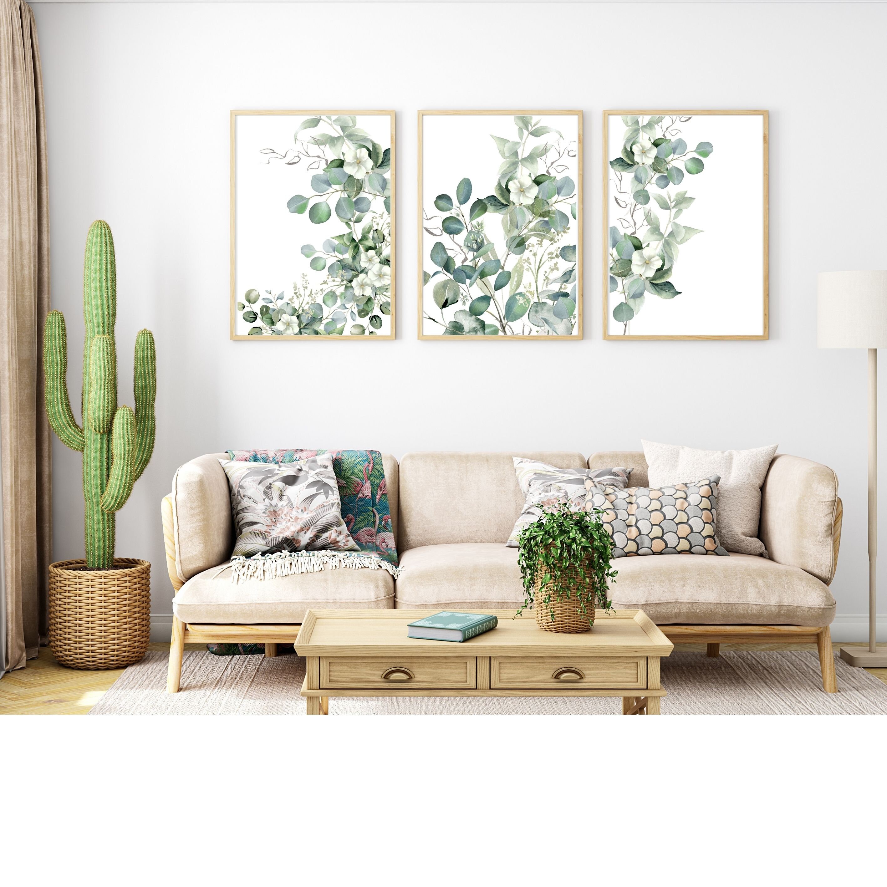 Stampe artistiche da parete botaniche verde salvia: set di 3 foglie moderne - Italia