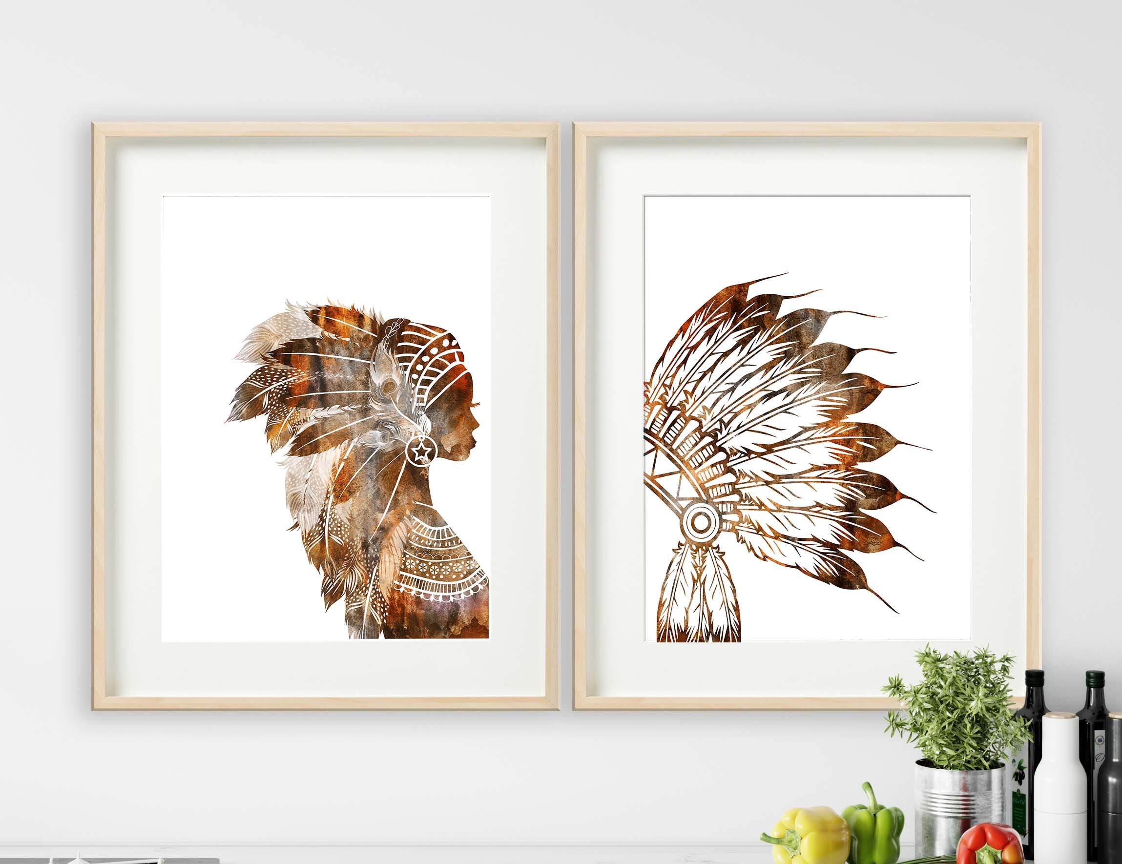 Native Americans Wall Art, Native Americans Art, Set of 2 Boho Print