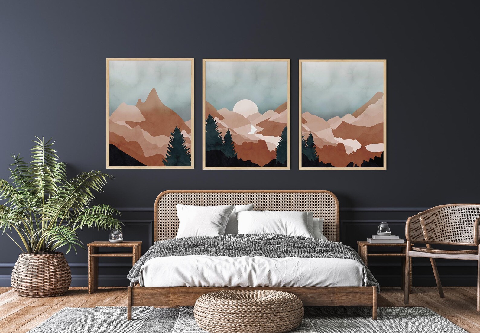 Mountain Wall Art Set 3 Abstract Mountain Printable Wall Etsy