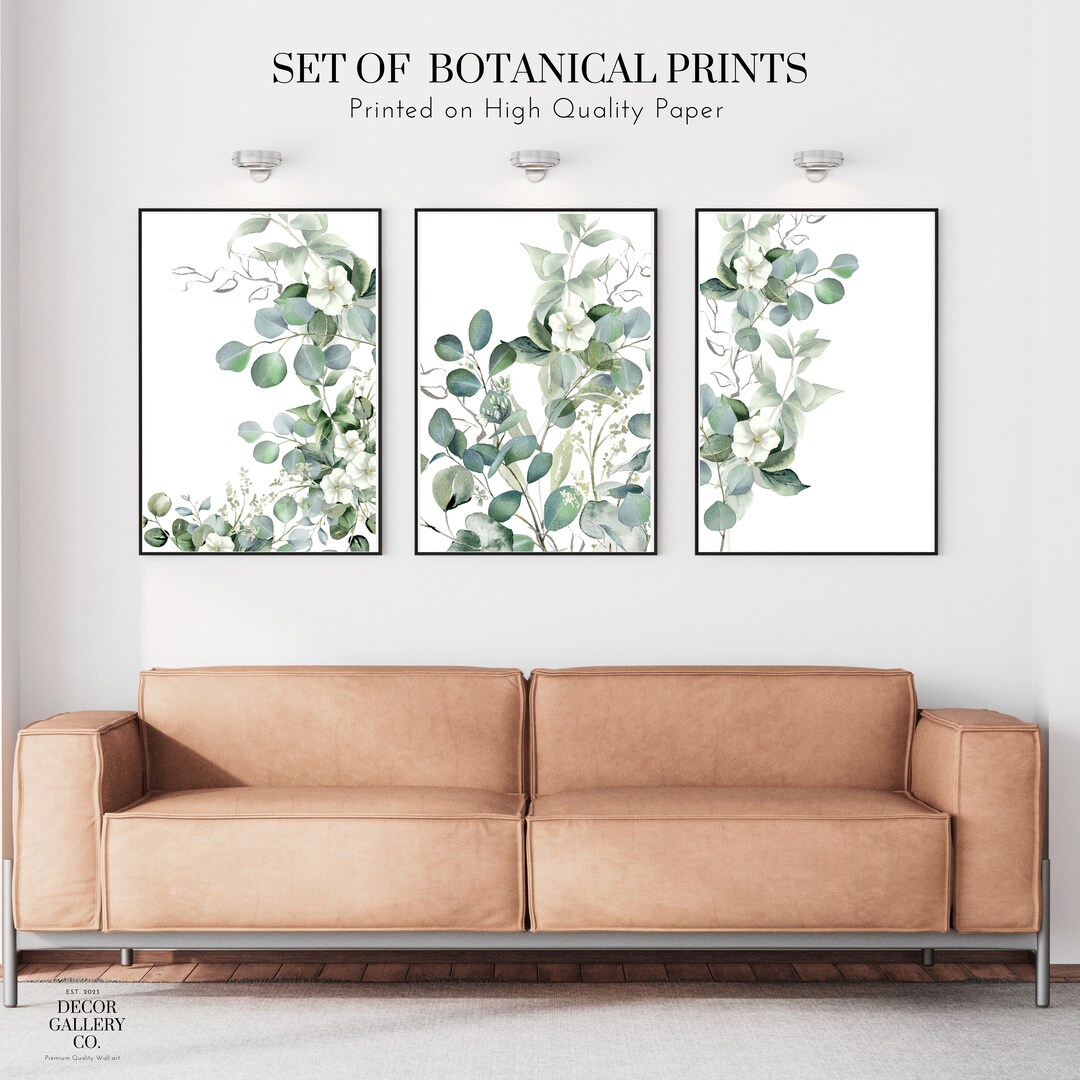 Triptych Wall Art, Sage Green Wall Art Set of 3 Botanical Prints for ...