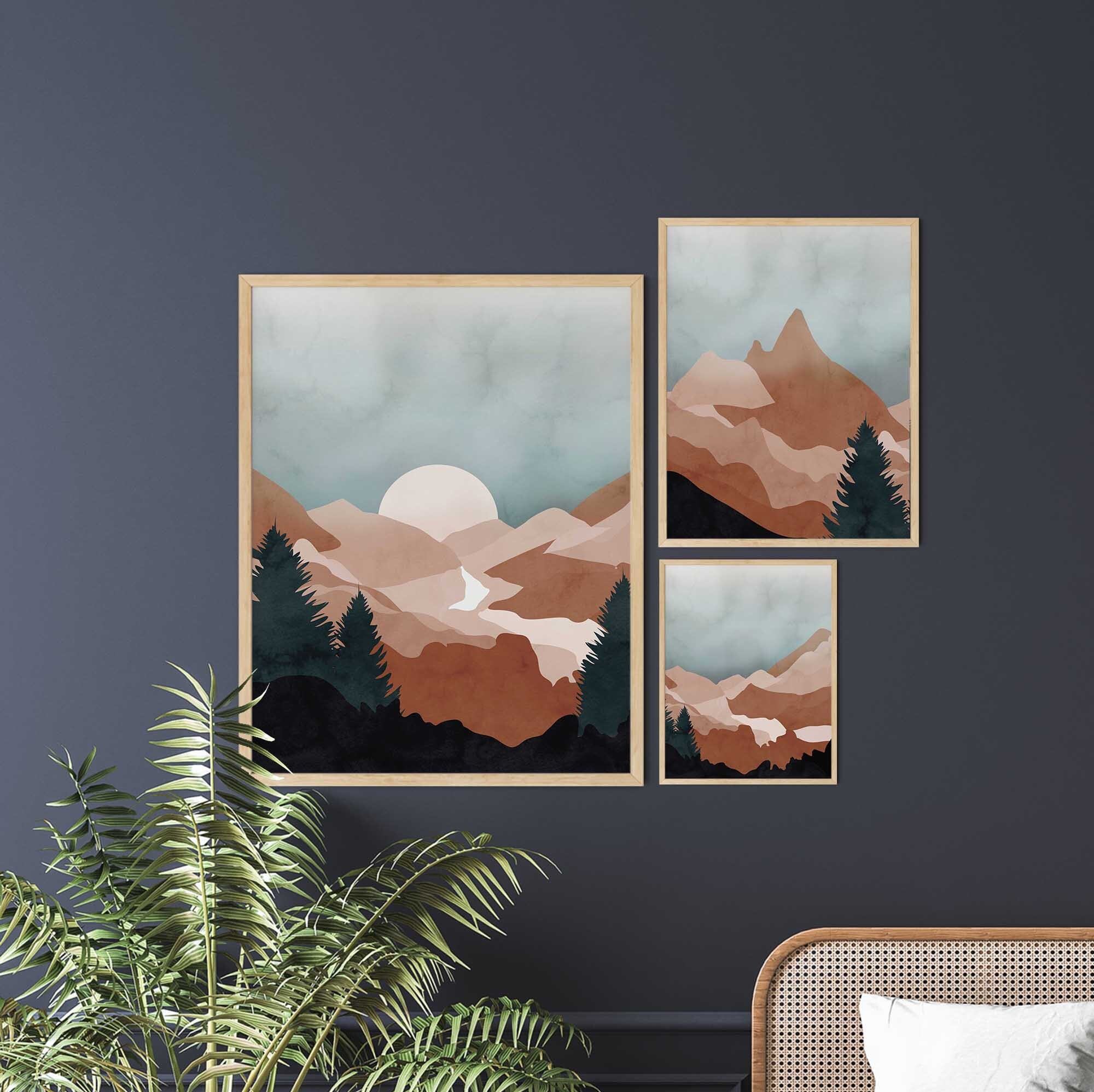 Boho Mountain Wall Art Mountain Wall Art Set 3 Mountain Art Etsy
