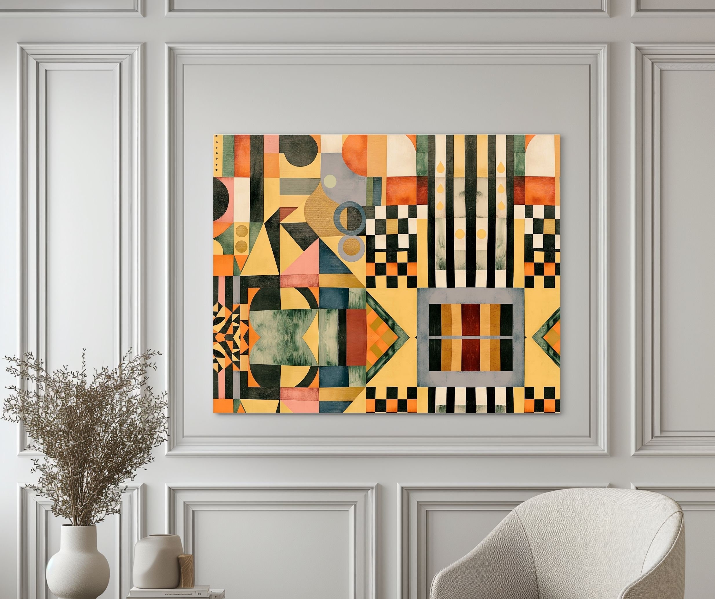 Eclectic Wall Art Living Room Large Abstract Art, Mid Century Modern ...