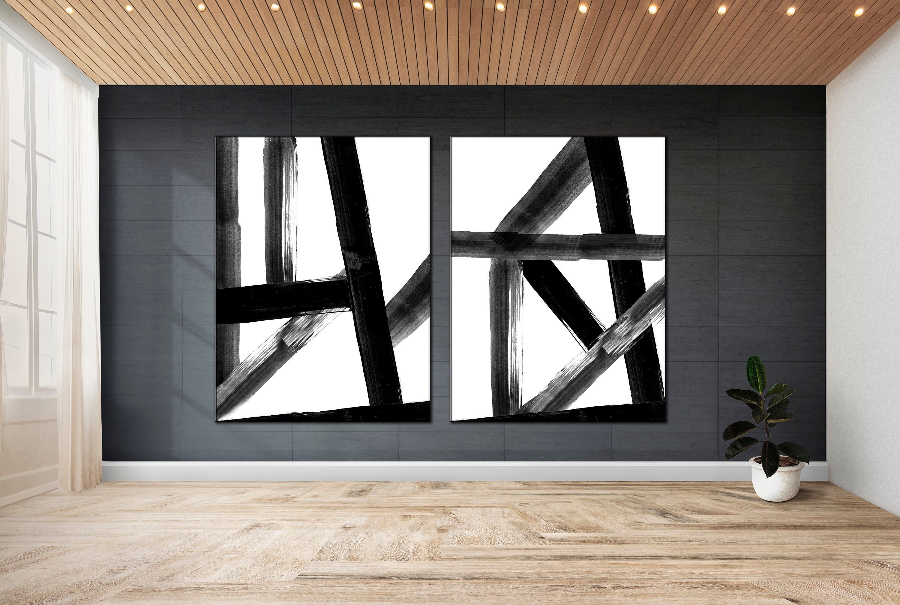 Black and white Abstract wall art Prints Set of 2 Prints | Etsy
