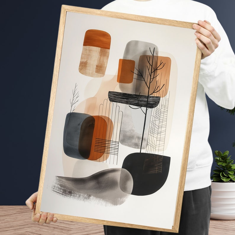 Japandi Wall Art Modern Abstract Extra Large Framed Art Print, Living