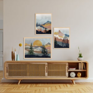 Mountain Wall Art Prints Set: Modern Boho Bedroom Decor
