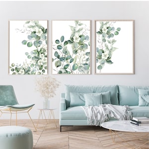 Sage Green Botanical Wall Art Prints: Modern Leaves Set of 3