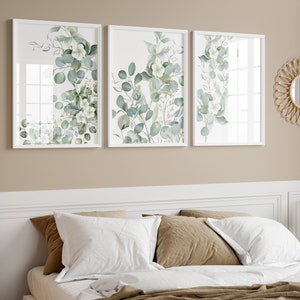 Botanical prints set of 3 Triptych wall art, Sage green wall art Living room kids room nature inspired room decor