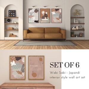 Contemporary Japandi Wall Art Set - 6 Abstract Printed Artworks for Modern Homes - Enhance Your Interior Design - Printed and Shipped