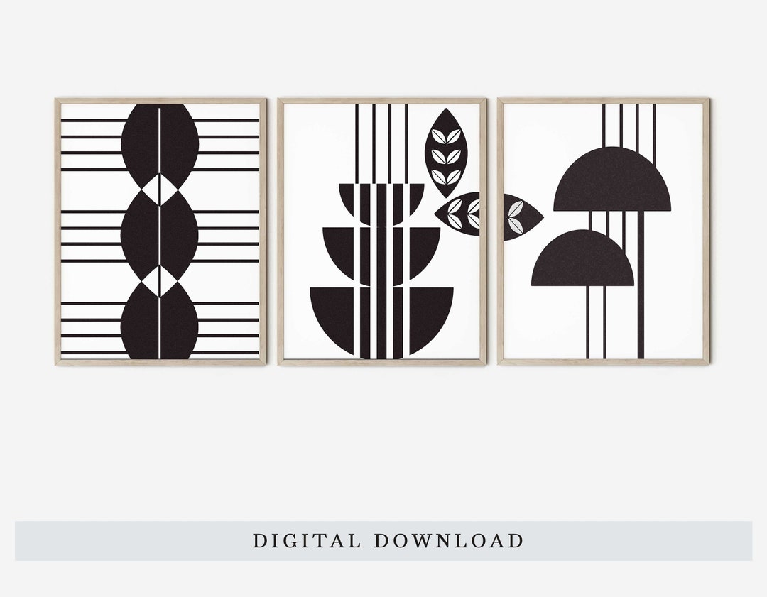 Geometric Wall Art Set of 3,set of 3 Black and White Prints ...