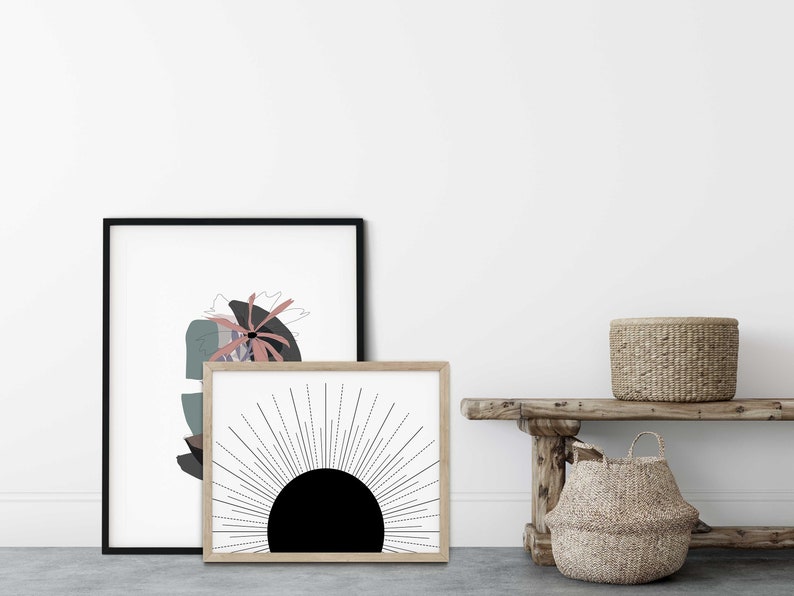 Black and White Sun Minimal Sun Art Minimalist Sun Wall Art Etsy