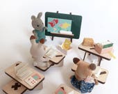 Wooden school furniture miniature and paper toy to play with Milkywood doll houses or other. 