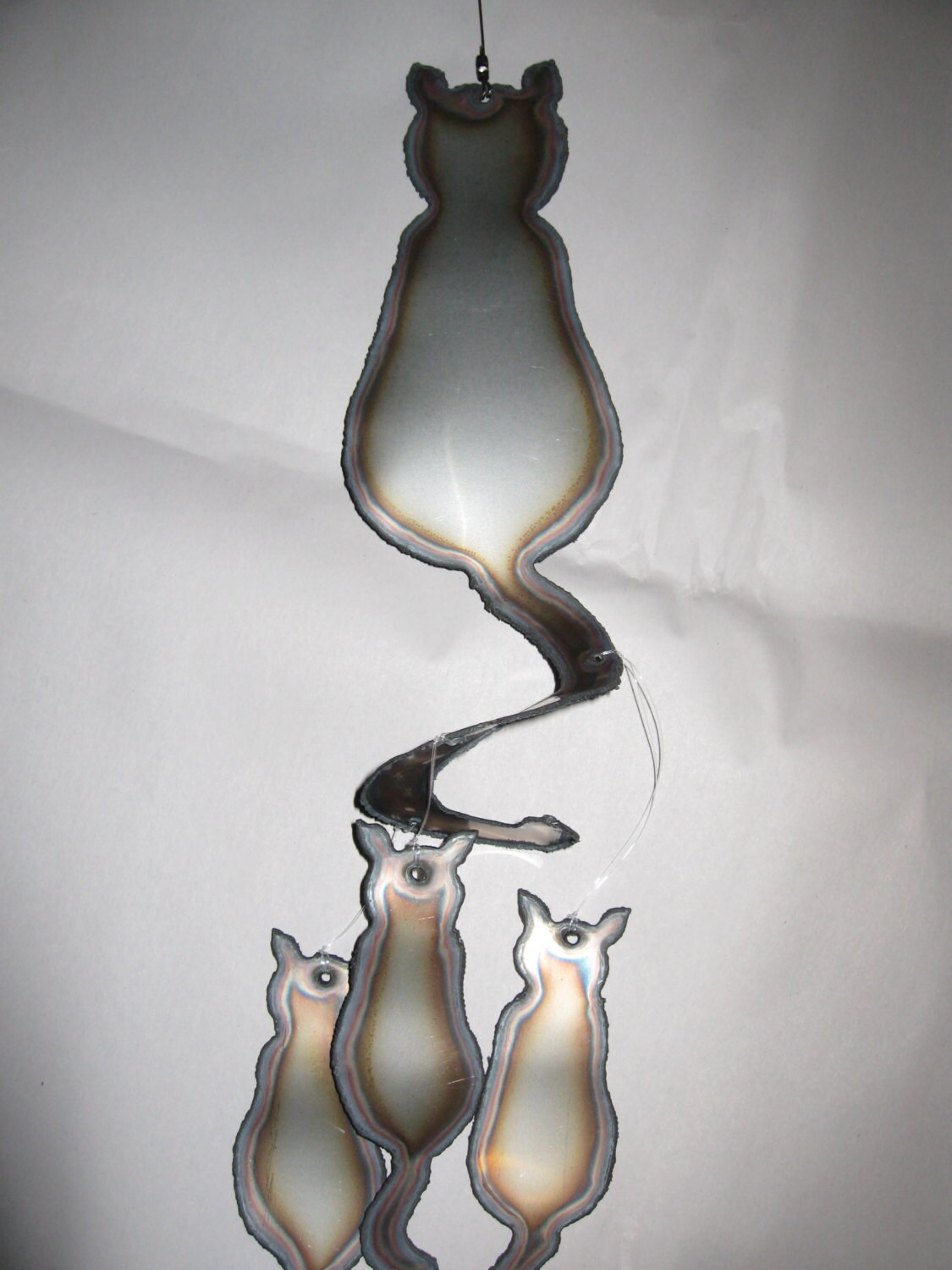 Cat Wind Chime With 3 Cats Cut From Stainless Steel Etsy