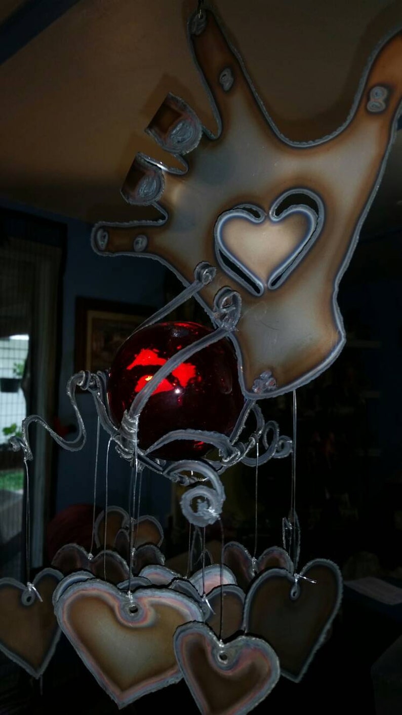I love you wind chime Sign language hand with red glass wind chime with hearts.