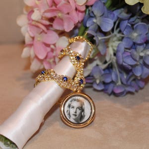 Gold Or Silver Rhinestone Wrap & Picture Locket, Wedding Bouquet Charm, Locket Memory, Wedding Accessories, Bridal Bouquet Charm