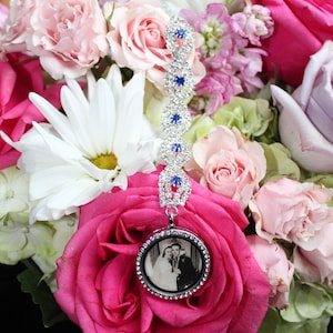 Gold Or Silver Rhinestone Wrap & Picture Locket, Wedding Bouquet Charm, Locket Memory, Wedding Accessories, Bridal Bouquet Charm
