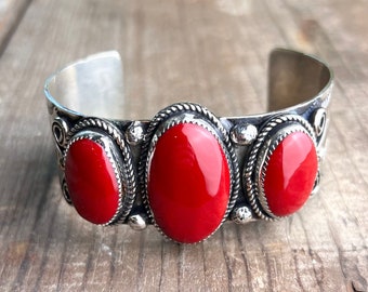 Navajo Coral Cuff Bracelet by Jessie Claw