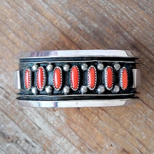 Dramatic Coral Cuff With Interesting Details, Diné (Navajo)