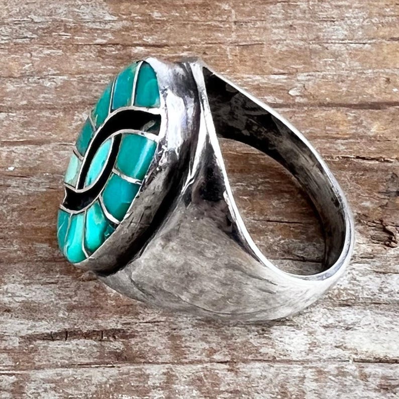 Zuni Turquoise and Silver Channel Inlay Ring by Elaine Bobelu - Etsy