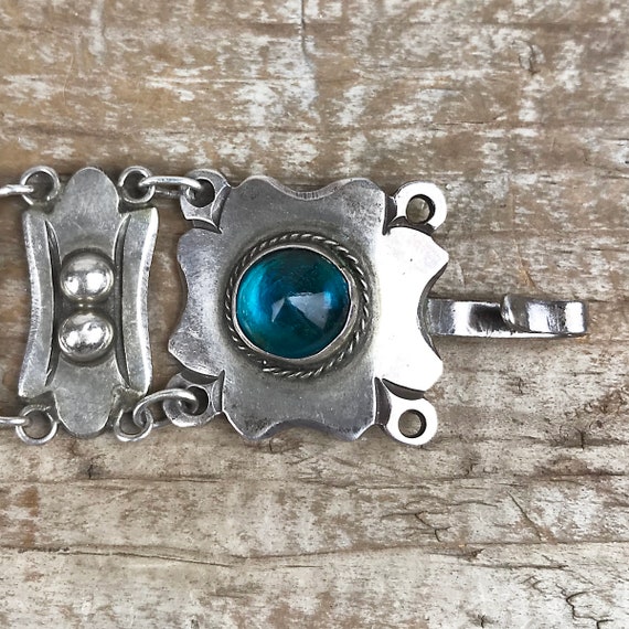 1930 Mexican Silver and Blue Glass Link Bracelet - image 2