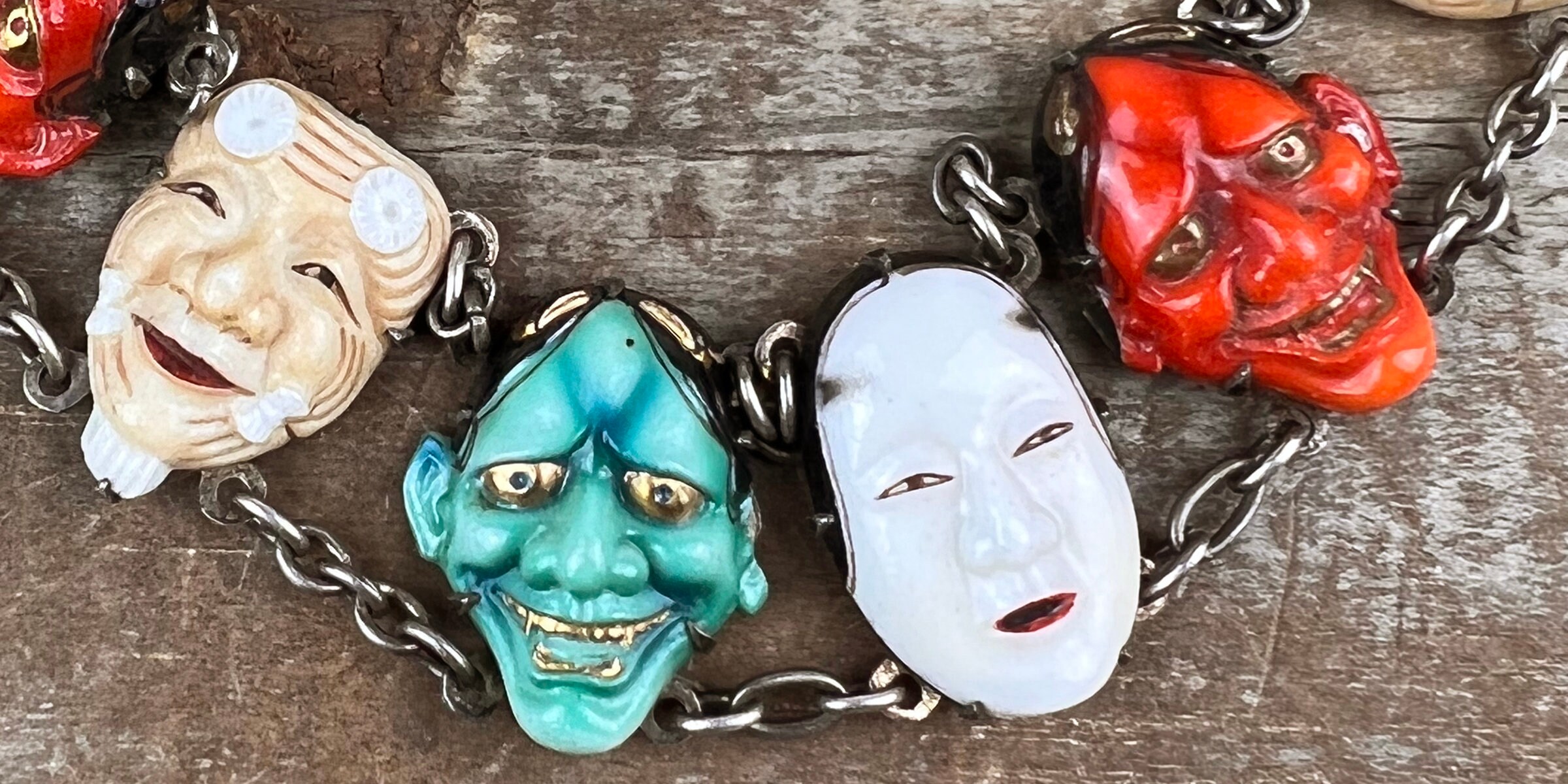 Japanese Toshikane Noh Mask Bracelet - Etsy Japanese Toshikane Noh Mask Bracelet - Etsy