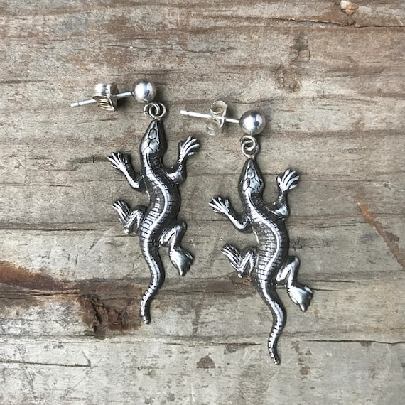 Sterling Silver Lizard Earrings - image 1