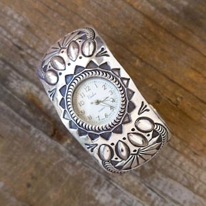 Sterling Silver Watchband Cuff by Jennie Blackgoat, Diné (navajo