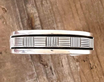 Heavy Gauge Sterling Silver Basket Weave Bracelet by Bruce Morgan, Diné (Navajo)