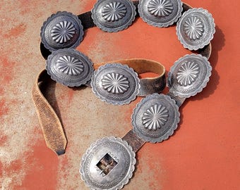 Second Phase Silver Repoussé Concho Belt, Diné (Navajo) c.1910