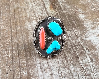 Koraal en Turquoise Navajo Ring