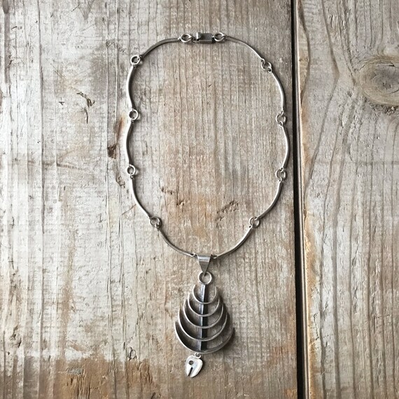 Taxco Fish Skeleton Necklace Gem