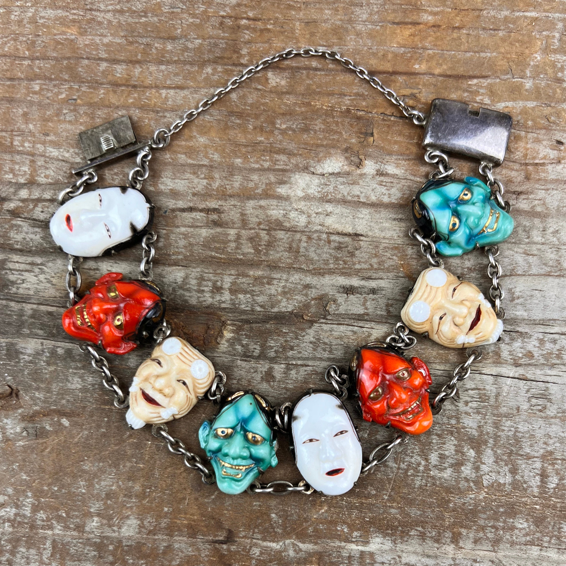 Japanese Toshikane Noh Mask Bracelet - Etsy Japanese Toshikane Noh Mask Bracelet - Etsy