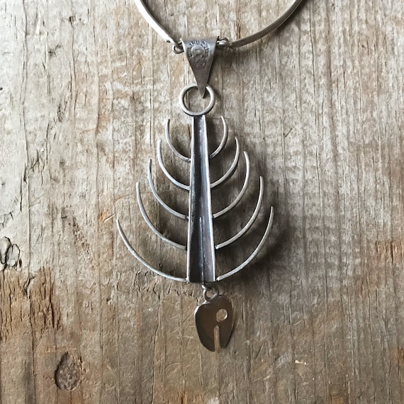 Taxco Fish Skeleton Necklace Gem