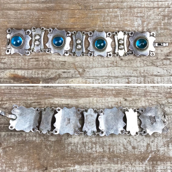 1930 Mexican Silver and Blue Glass Link Bracelet - image 3