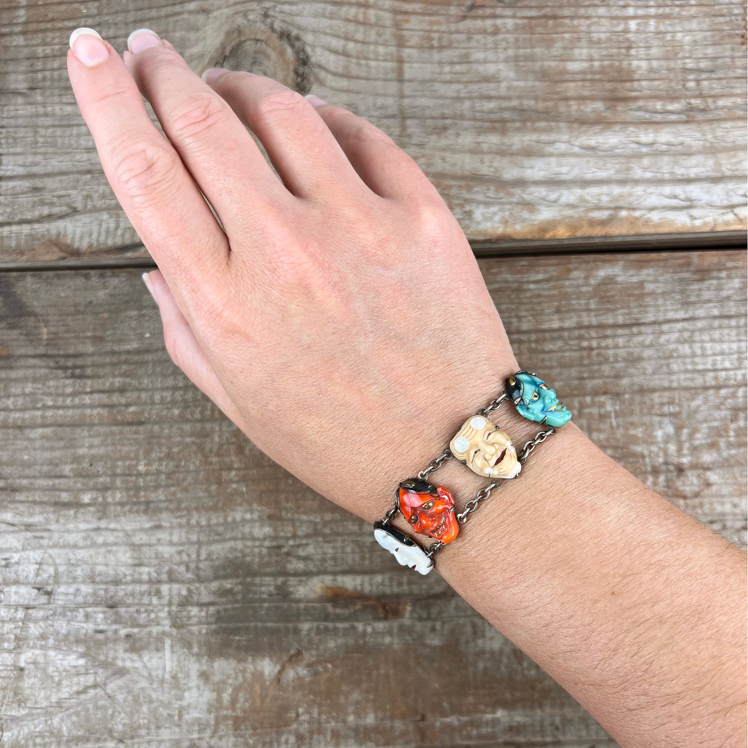 Japanese Toshikane Noh Mask Bracelet - Etsy Japanese Toshikane Noh Mask Bracelet - Etsy