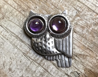 William Spratling Owl Pin with Amethyst eyes