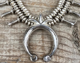 Striking All Sterling Silver Squash Blossom Necklace