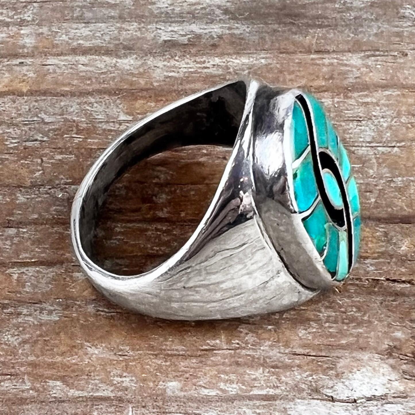 Zuni Turquoise and Silver Channel Inlay Ring by Elaine Bobelu - Etsy