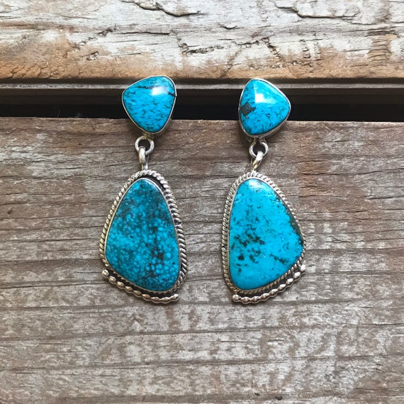 Running Bear Shop Turquoise and Sterling Silver Earrings - Etsy