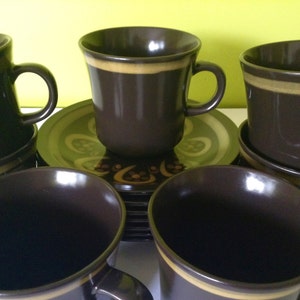 7 Mikasa Majorca Lodi Scroll Cup and Saucers E2854 Vintage Brown 1970&#39;s Japan