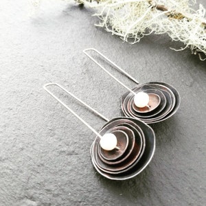 A Nest for A Pearl, Fresh Water Pearl, Nest of Copper Domes, Unique and Pretty, Earrings for Her