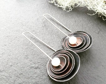 A Nest for A Pearl, Fresh Water Pearl, Nest of Copper Domes, Unique and Pretty, Earrings for Her